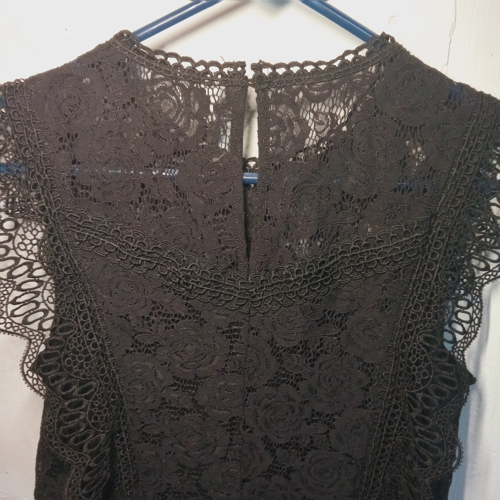 Black Lacey Blouse Scalloped Sleeve Tiered Ruffles Dark Fairy Whimsygoth Romance - Picture 3 of 7